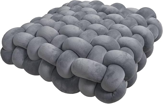 Knot Pillow Meditation Cushion Large Floor Cushions for Sitting Funky Throw Pillows Chair Pillows Soft Pads Square Knotted Seat Cushions for Home Decoration Living Room Bedroom Sofa Couch Grey