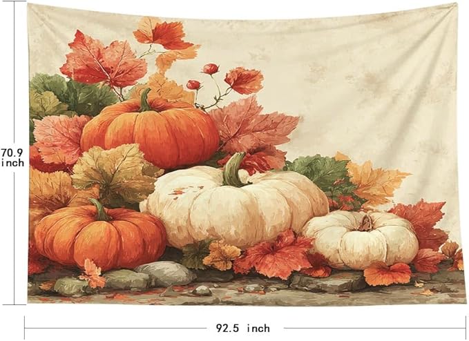 EMMTEEY Autumn Tapestry Pumpkins with Maple Ceiling Tapestry 92.5X70.9 Huge Wall Art for Bedroom Living Room Fall Backdrop