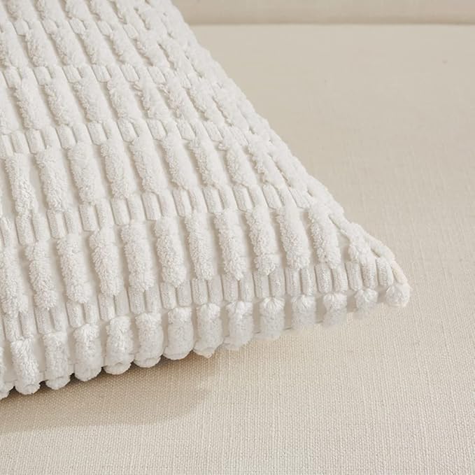 Fancy Homi 4 Packs Pure White Decorative Throw Pillow Covers 22x22 Inch for Living Room Couch Bed, Rustic Modern Farmhouse Boho Home Decor, Soft Plush Corduroy Cute Accent Square Cushion Case 55x55 cm