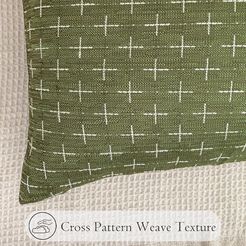 JoraLion Decorative 14x36 Lumbar Pillow Cover, Olive Green Cross Pattern Woven Textured Cushion Case Polyester Cozy Modern Farmhouse Vintage Pillowcase for Couch Sofa Bed Living Room, ONLY 1 Cover - color: Olive Green