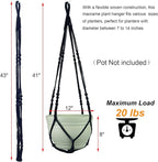 2 Pack Macrame Plant Hanger Black Large 43 Inch Long Hanging Planter Holder for Indoor Outdoor Decor with Swag Hooks