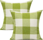Outdoor Green Throw Pillow Covers 18x18 Set of 2 Buffalo Plaids Check Spring Front Porch Decorative Gingham Cushion Cases Home Decor Farmhouse Rustic for Patio Furniture Couch Bed Sofa,Sage Grass