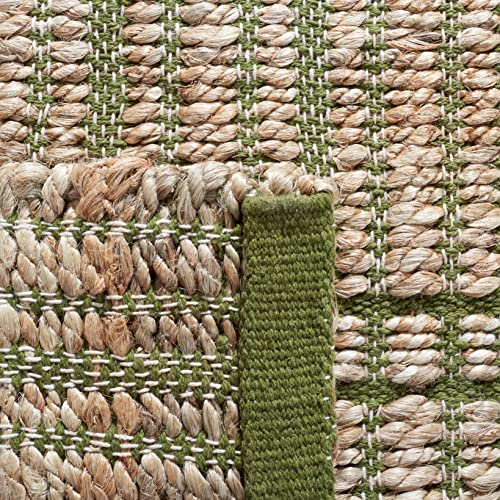 SAFAVIEH Natural Fiber Collection Accent Rug - 4' x 6', Green & Natural, Handmade Boho Stripe Farmhouse Rustic Jute & Cotton, Ideal for High Traffic Areas in Entryway, Living Room, Bedroom (NFB656Y) - color: Green/Natural, size: 4' x 6' (Rectangular)