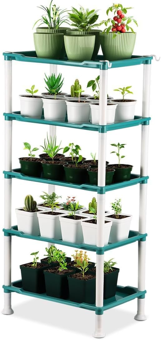 5-Tier Seed Starter Tray, Plant Stand Designed for Cell Trays and Small Pots for Gardening Indoor Outdoor Growing (Blue)