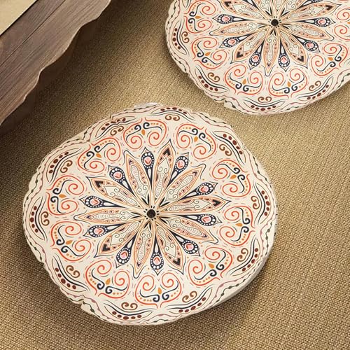 Boho Floor Cushion - 16x16 Inch Round Plush Mat for Extra Comfort, Reversible Dense Padding with Breathable Fabric, Versatile Chair and Meditation Cushion for Home Office Bedroom Lounge Décor - color: C