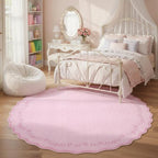 GarveeHome Round Area Rugs 6ft for Bedroom, Solid Pink Washable Circle Rug Soft Non Slip Floral Print Floor Mat Leaves Carpet Indoor Thin Rug for Living Room Dining Room Playroom Nursery