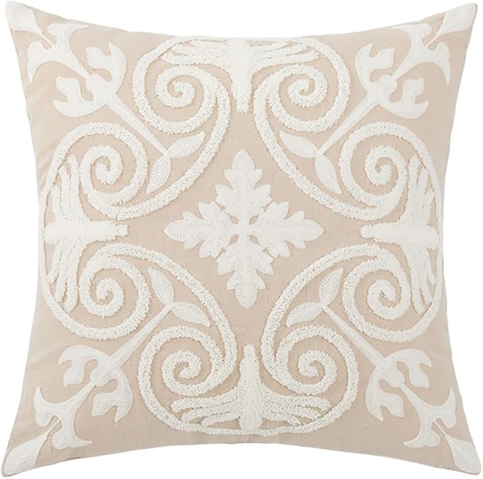 vctops Embroidery Cotton Decorative Throw Pillow Cover Boho Geometric Pattern Cushion Cover for Couch Sofa Bed (Geometric F,18"x18")