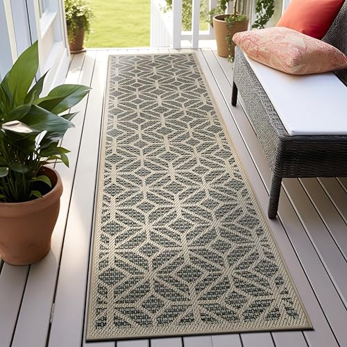 Rugshop Blue Contemporary Geometric Indoor/Outdoor Area Rug — Hose Washable for Hallway, Entryway and Kitchen, 2'3" x 6' - size: 2'3" x 6' (Rectangular)