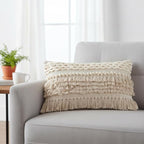REDEARTH · Boho Textured Throw Pillow Cushion Covers- Lumbar Woven Tufted Decorative Farmhouse Cases Set for Couch, Sofa, Bed, Chair, Dining, Patio, Outdoor; 100% Cotton (12"x20", Natural) Pack of 2