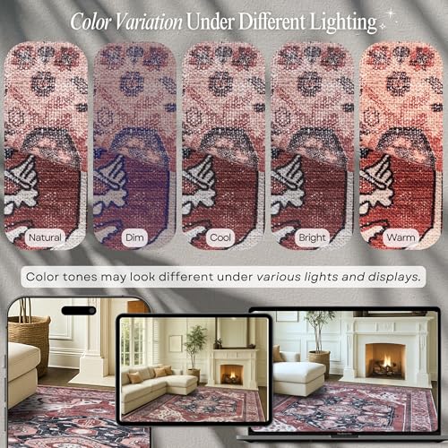 Fame Rugs Turkish Rug. Washable Vintage Oriental Antique Inspired Traditional Doormat Small Modern Area Rugs Luxury Entryway Entry Bedroom Bathroom Kitchen (404RR, 2' x 3') - color: 404rr, size: 2' x 3' (Rectangular)