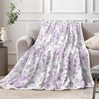 Floral Throw Blanket, Botanical Floral Blanket, Soft, Flannel, Warm, Boho Floral Bed Blanket All Season Flower Throw Blanket for Couch Bedroom Living Room, Purple 60X90 Inch