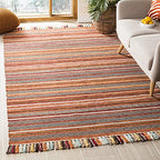 SAFAVIEH Montauk Collection Accent Rug - 3' x 5', Rust & Multi, Handmade Boho Stripe Fringe Cotton, Ideal for High Traffic Areas in Entryway, Living Room, Bedroom (MTK901D) - color: Rust/Multi, size: 3' x 5' (Rectangular)
