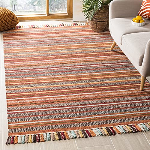 SAFAVIEH Montauk Collection Area Rug - 5' x 8', Rust & Multi, Handmade Boho Stripe Fringe Cotton, Ideal for High Traffic Areas in Living Room, Bedroom (MTK901D) - color: Rust/Multi, size: 5' x 8' (Rectangular)