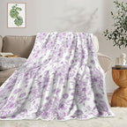 Floral Throw Blanket, Botanical Floral Blanket, Soft, Flannel, Warm, Boho Floral Bed Blanket All Season Flower Throw Blanket for Couch Bedroom Living Room, Purple 60X90 Inch