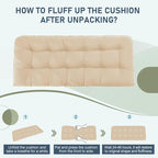 downluxe Outdoor Bench Cushion for Patio Furniture, Water Resistant Tufted Overstuffed Porch Swing Cushions, Thick Outdoor Loveseat Cushions, 59" x 18" x 5", Beige, Set of 1