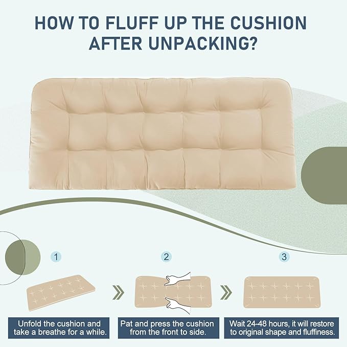 downluxe Outdoor Bench Cushion for Patio Furniture, Water Resistant Tufted Overstuffed Porch Swing Cushions, Thick Outdoor Loveseat Cushions, 59" x 18" x 5", Beige, Set of 1