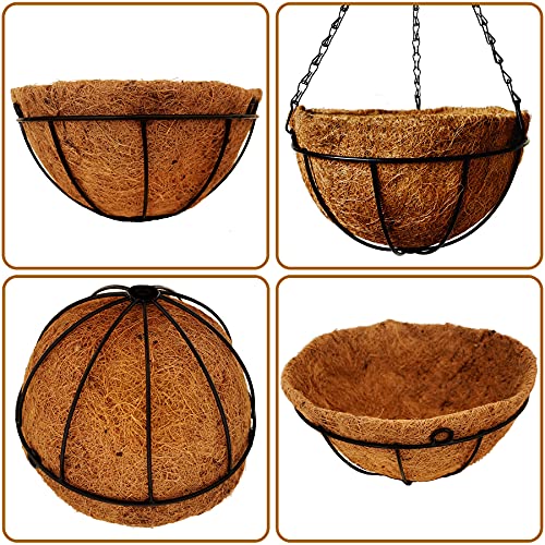 4 Pack 10 inch Metal Hanging Planters Basket with Coco Coir Liner Outdoor-Hanging Baskets for Plants Outdoor,Metal Wire Baskets with Window Box Planters, Hanging Flower Pots for Railings - size: 10 inch