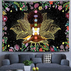 Ine Ive African Chakra Tapestry African American Woman Zen Meditation Tapestries 80x60 Inch Starry Sky Flower Garden Inspirational Afro Yoga Wall Art for Bedroom Dorm Decor - size: 80"L x 60"W