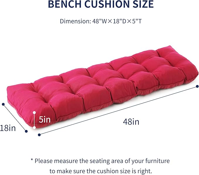Outdoor Bench Cushion, 48x18x5 Inch, Waterproof Bench Cushion for Outdoor/Indoor Furniture, Tufted Patio Bench Seat Cushion, Fade Resistant Outdoor Cushions for Porch Swing Couch, Burgundy