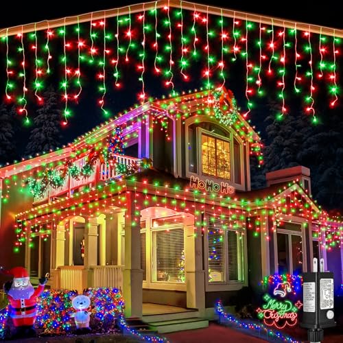 66ft Icicle Lights for Outside, Red and Green Christmas Lights Outdoor Indoor, 640 LED Twinkle String Lights with 120 Drops, Clear Wire Short Curtain Light for Thanksgiving Room Home Wall Bedroom - color: Red and Green, size: 640LED/66ft