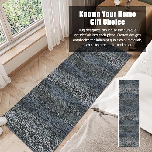 RUGSURE Washable Area Rug - 1/6 Thick - Stain & Water Resistant Non-Slip - Resistant Rug for Living Room, Bedroom, Nursery, Pet & Child Friendly, Vintage Charm Area Rugs (Darkgrey+Bule, 2'6'' x 8') - color: Depth-darkgrey+bule, size: 2'6" x 8' (Rectangula