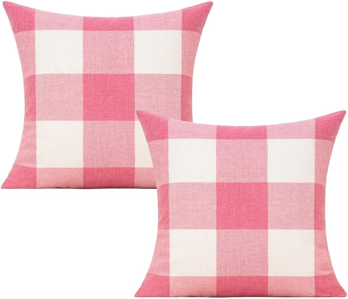 VAKADO Valentines Pink Throw Pillow Covers 18X18 Set of 2 Valentines Day Decoration Wedding Love Cushion Cases Buffalo Plaids Check Decorative Home Decor for Couch Sofa Patio Outdoor Bedroom