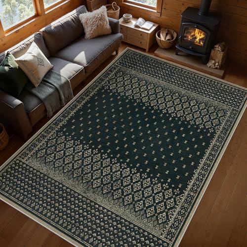 Joydeco Vintage 6x9 Area Rugs for Living Room Non Slip, Boho Washable Geometric Soft Rug for Bedroom, Ultra Thin Distress Indoor Floor Carpet for Dining Room Home Office Dorm, Black/Grey - color: Black, size: 6' x 8'11" (Rectangular)