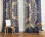 Popular Handicrafts Indian Hippie Bohemian Beautiful Passion Ombre Color Mandala Curtain Panels Blue Gold - color: Blue Gold, size: 25"W x 74"L (Pack of 2)