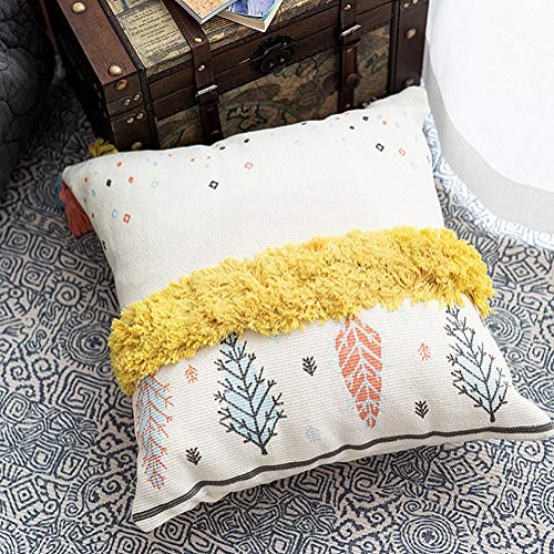 LEVINIS Yellow Tufted Decorative Throw Pillow Cover for Couch Sofa Woven Boho Tribal Pillow Cases with Tassel Square Cushion Cover, 18 x 18 Inch - color: Yellow Tufting, size: 18" x 18" (Pack of 1)