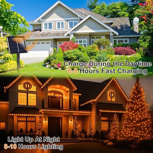 Extra-Long 144FT Solar String Lights for Outside, 2 Pack 400LED Solar Fairy Lights Outdoor Waterproof, Copper Wire with 8 Modes Solar Twinkle Lights for Tree Garden Party Xmas Wedding Decor (Orange) - color: Orange, size: 2 Pack-400LED