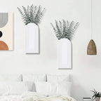 2 Pack Wooden Wall Vase Set - White Finish Modern Farmhouse & Boho Wall Decor for Entryway, Hallway, Bathroom, Living Room, Dining Room, Narrow Spaces