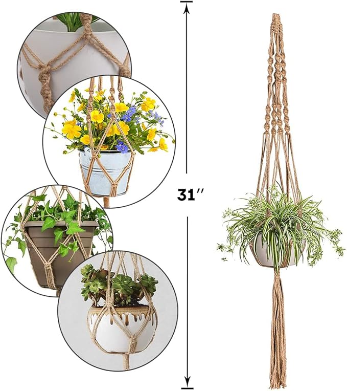LINXIU Macrame Plant Hangers Jute Plant Hanger Indoor Hanging Plants Holders with 2 Hooks for Home Decor Wall Flower Pots Basket 2 Packs