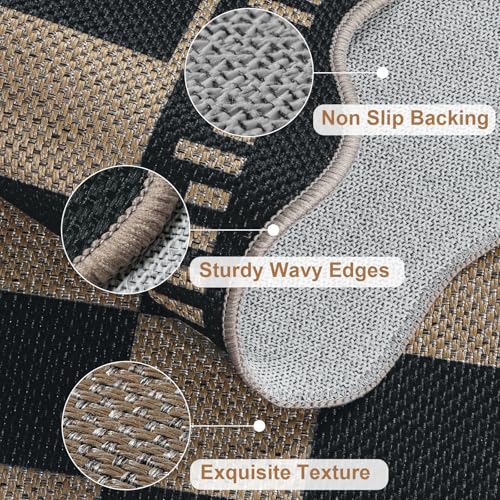 Checkered Easy Jute Front Door Mat, 2.6x4 Washable Entryway Rug Non Slip Small Kitchen Rug, Farmhouse Low Pile Floor Scalloped Rugs for Doorway Porch Bathroom - color: Black Checkered, size: 2.6'x4' (Rectangular)