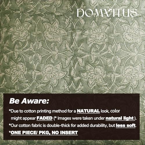 DOMVITUS Floral Pillow Covers 24x24 Throw Pillow Covers Block Print Vintage Decorative Neutral Pillow Cover for Couch Bed Living Room Sage Green 1PC - color: Sage Green, size: 24" x 24" (Pack of 1)