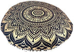 INDIAN CRAFT CASTLE 24" Gold Ombre Black Mandala Barmeri Large Floor Pillow Cover Cushion Meditation Seating Ottoman Throw Cover Hippie Decorative Zipped Bohemian Pouf Ottoman Pom Pom Cases 24" Round