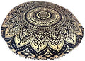 INDIAN CRAFT CASTLE 24" Gold Ombre Black Mandala Barmeri Large Floor Pillow Cover Cushion Meditation Seating Ottoman Throw Cover Hippie Decorative Zipped Bohemian Pouf Ottoman Pom Pom Cases 24" Round