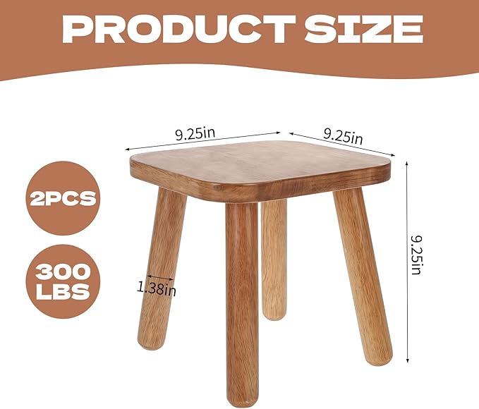 2 Pack Wooden Plant Stand Indoor 9.25” Small Plant Stool Square Wood Plant Stand for Large Plants Sturdy and Stable Flower Pot Stand Holder for Living Room, Balcony, Office, Holds 300 lbs