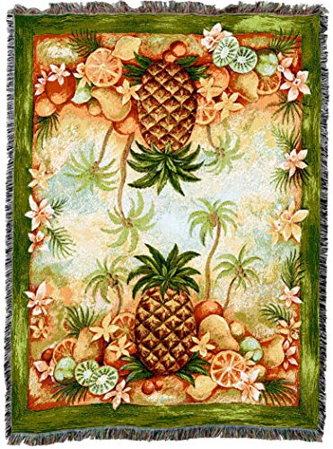 Pure Country Weavers Pineapples and Fruit Blanket by Elena Vladykina - Garden Floral Gift Tapestry Throw Woven from Cotton - Made in the USA (72x54) - color: Pineapples