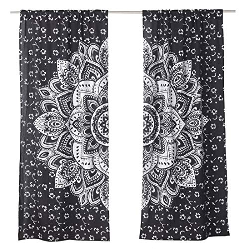 Popular Handicrafts Indian Hippie Bohemian Beautiful Ombre Color Mandala Curtain Panels Black Silver - color: Black Silver, size: 38"W x 83"L (Pack of 2)