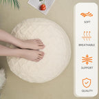 Beige Round Faux Fur Ottoman Pouf - 20x15 Inch Storage Foot Stool Cushion for Living Room & Bedroom Decor