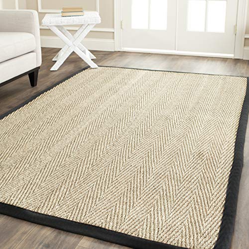 SAFAVIEH Area Rug 5x8 - Natural Fiber Collection - Natural & Black, Seagrass, Herringbone Pattern with Border (NF115C) - color: Natural/Black, size: 5' x 8' (Rectangular)