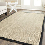 SAFAVIEH Area Rug 5x8 - Natural Fiber Collection - Natural & Black, Seagrass, Herringbone Pattern with Border (NF115C) - color: Natural/Black, size: 5' x 8' (Rectangular)