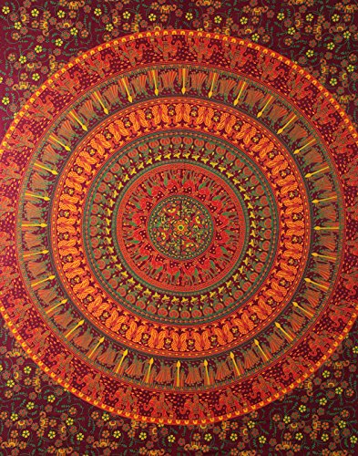 RAJRANG Large Twin Size Colorful Hippie Tapestries - Elephant Mandala Tapestry Bohemian Bedspread Ethnic Medallion Boho Dorm Decor Wall Hanging - Red - 84 X 54 Inches - size: 84"L x 54"W