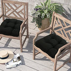 Magpie Fabrics Patio Tufted Seat Cushions 19"x19" with Ties, 2 Pack, U-Shape Waterproof Outdoor/Indoor Chair Pads for Garden Dining Office, Tatami Floor Pillow Meditation(Black Olefin)