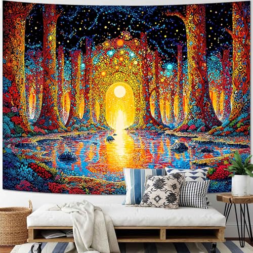 Lunerfex Fantasy Forest Gateway Wall Tapestry, Trippy Enchanted Woods Tapestries for Room Decor, Mystical Tapestry 60x44 Inch - color: Golden Olive, size: 60"L x 44"W