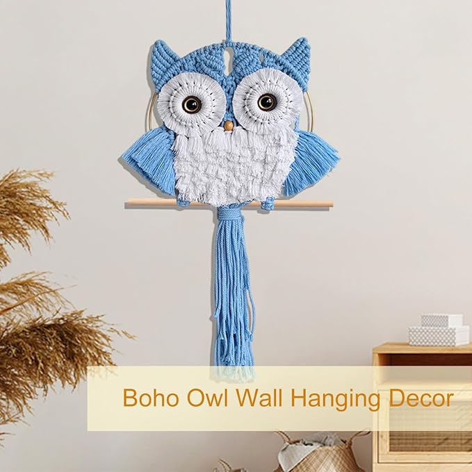 ACEDSGN Macrame Owl Wall Hanging Boho Hippy Decor, Handmade Tapestry Fiber Art Wall Decor for Nursery Bedroom Living Room, Sustainable Gift for Owl Lovers & Nature Fans