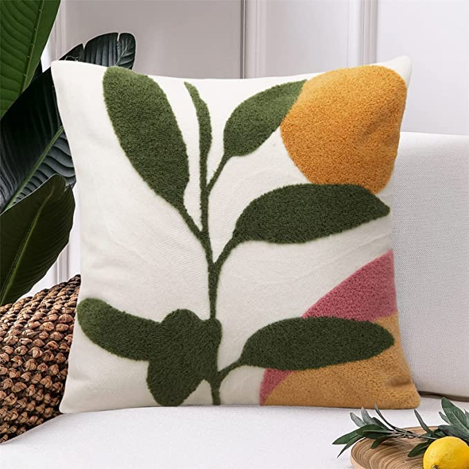JASEN Abstract Boho Pillow Covers 20x20,Soft Mid Century Geometric Floral Decorative Throw Pillows for Couch Bed Sofa Bedroom（Only 1 Pillow Cover） - color: Plant-b, size: 20" x 20" (Pack of 1)