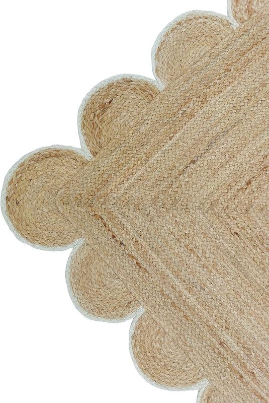 Weaving Cottage Scalloped Natural Jute Area Rug | Beige & White, 2X3 FT Handwoven Jute Doormat | Eco-Friendly, Durable, and Stylish | Perfect for Living Room, Bedroom, and Entryway