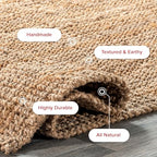 Nuloom Ashli Hand Woven, Natural, 2'6" x 8', Farmhouse, Jute, Soft and Textured, High Traffic, Stain Resistant, Easy Clean, Durable Runner for Bedroom, Living Room, Dining, Den, Foyer, Entryway - color: Natural, size: 2'6" x 8' (Runner)