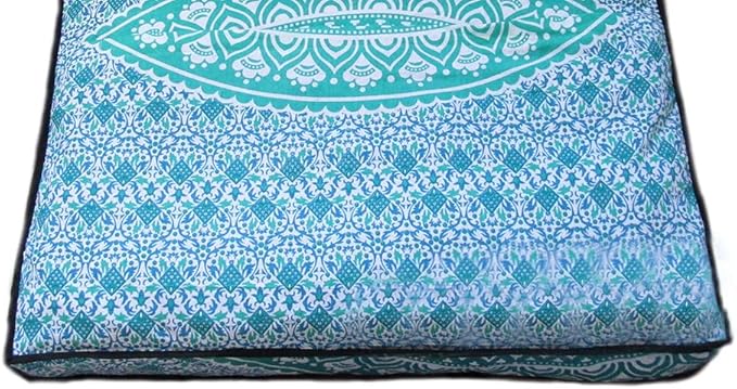 ICC Large Square Floor Pillow Cover Hippie Ottoman Pouf Cover Daybed Cotton Mandala Cushion Cover with Heavy Duty Zipper Seating Ottoman Poufs Dog-Pets Bed (Green Ombre, 35" Square)